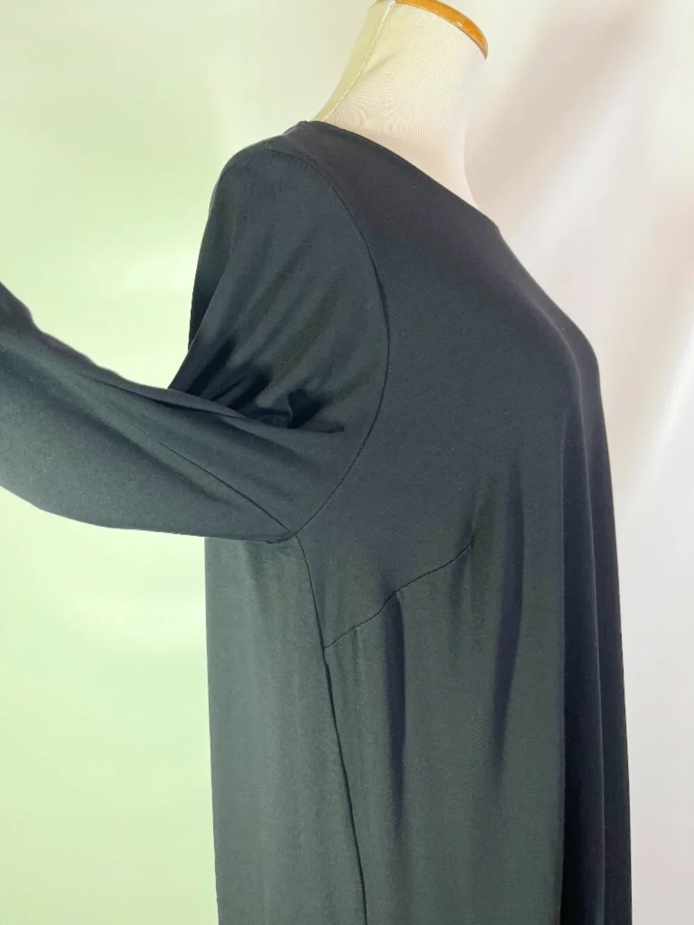 Eileen Fisher Size L? Black Viscose Knit Shift Dress Long Sleeve Stretchy